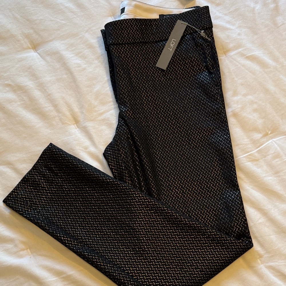 LOFT Black Textured Skinny Pants with Subtle Pattern